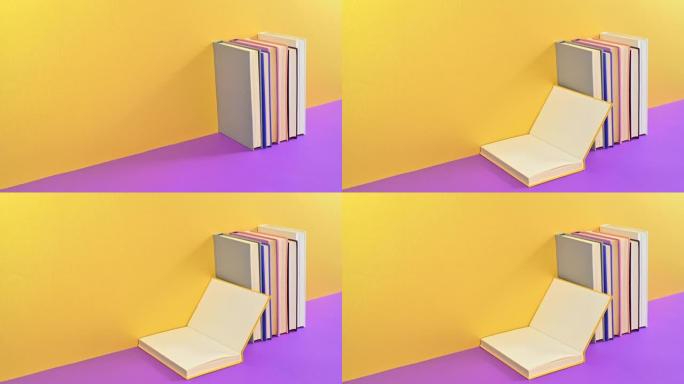 复古粉彩精装书出现，金色紫色主题的金色开放。停止运动动画