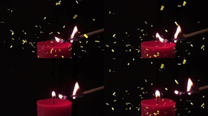 五彩纸屑掉落蜡烛和火柴的动画