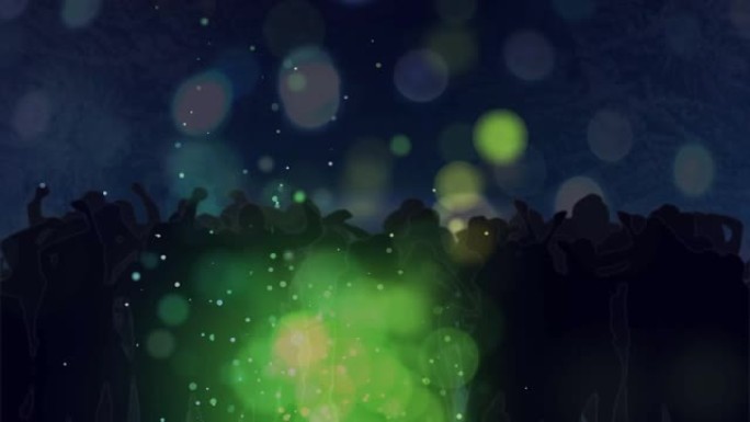 跳舞人群的绿光投影和聚光灯动画