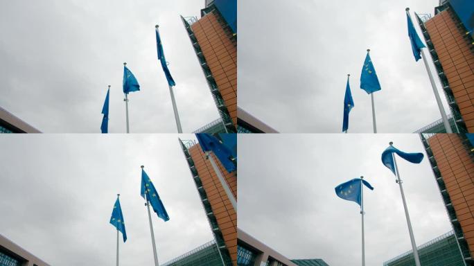 欧盟旗帜附近的欧洲委员会总部布鲁塞尔，比利时，欧洲