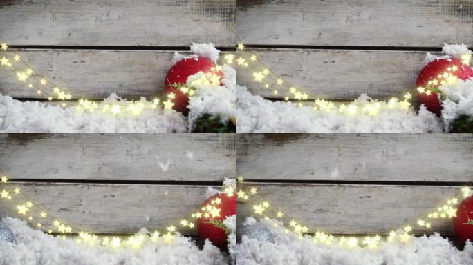 星星串灯、雪和圣诞摆设的动画