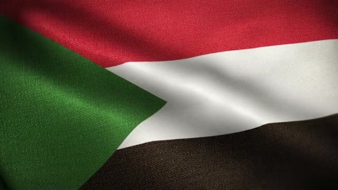 苏丹国旗动画库存视频-苏丹国旗在循环和纹理3d渲染背景-高度详细的织物图案和可循环的苏丹共和国国旗