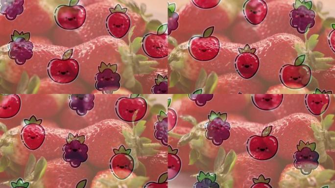 新鲜草莓上的水果插图动画