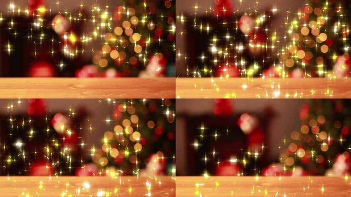 五彩纸屑掉落在圣诞树上的仙女灯上的动画
