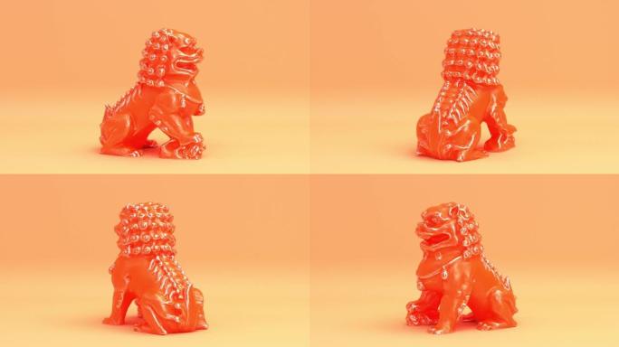 中国卫士古代古代帝王雄狮雕像作为皇帝卫士符号无缝循环动画背景，3d渲染动画高清1080p视频