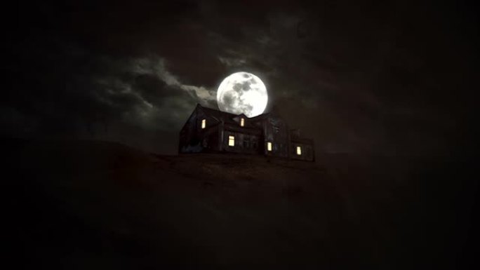 带有房屋和月亮的神秘景观