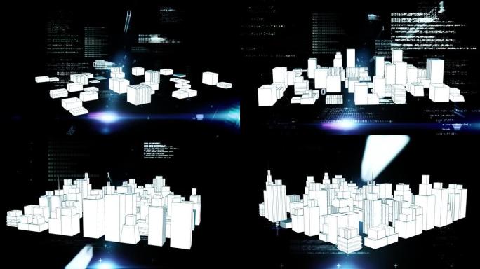 3d城市景观绘图上的数据处理动画