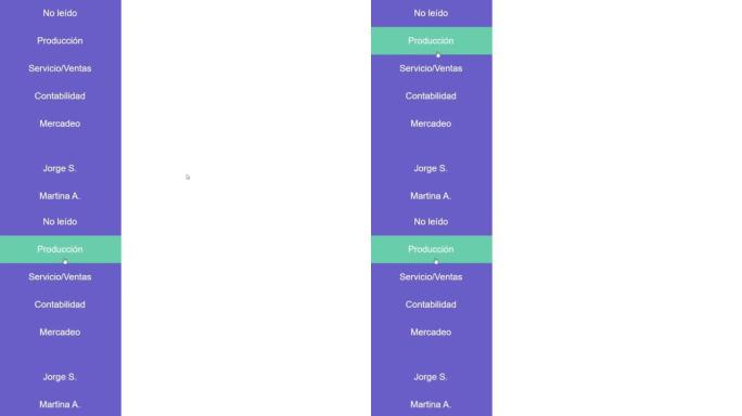 西班牙语。光标滑过并点击业务公司消息平台的生产部门进行工作。鼠标光标滑过，点击在因特网上联机的公司通