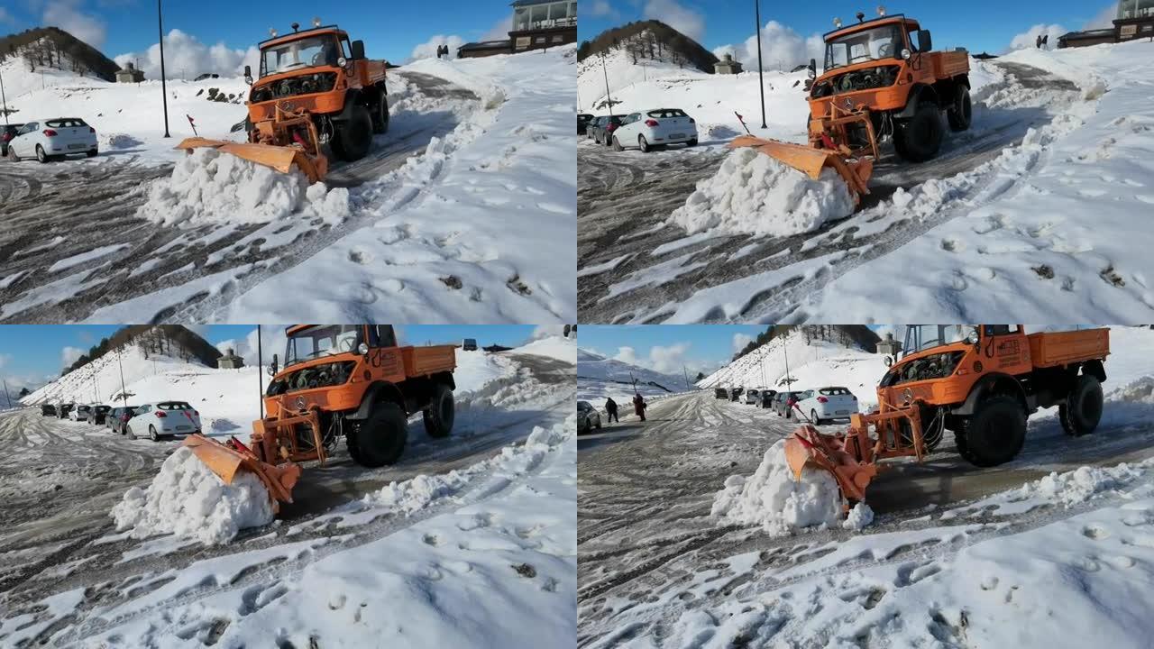 从雪希腊到梅索沃清洁路的扫雪机