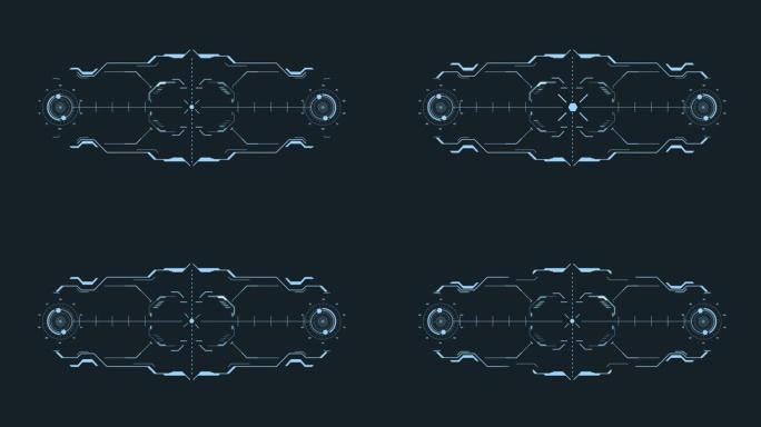 HUD、GUI、FUI现代瞄准系统，带设备倾斜水平。未来主义平视显示器设计。飞船，无人机，头盔，十字