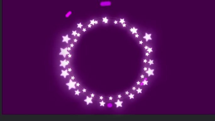 黑色上发光的粉色星星圣诞仙女灯和粉色线条和圆圈的动画