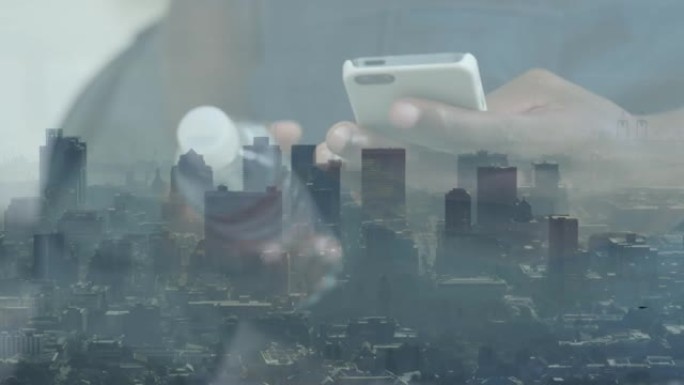 使用智能手机在非裔美国商人上的城市景观动画