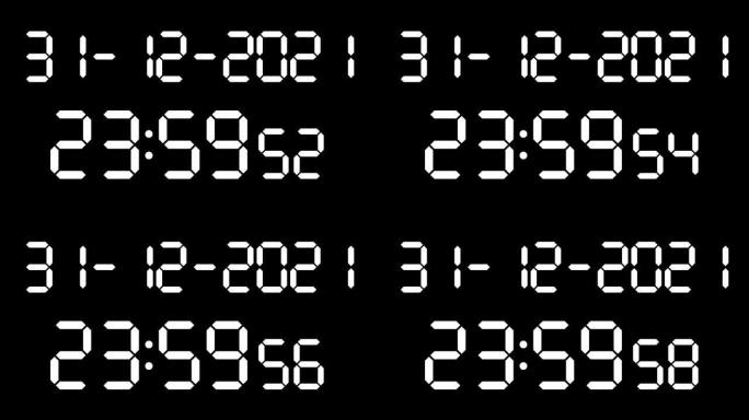 时钟倒计时十秒，直到新年2022，数字电子段显示，白色在黑色