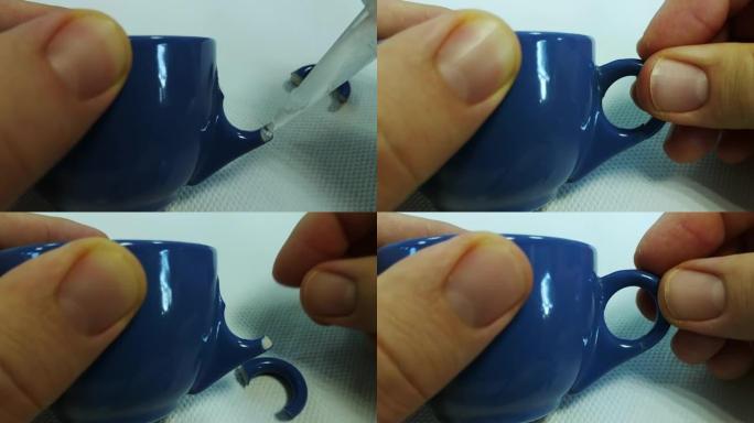 用胶水修理咖啡杯