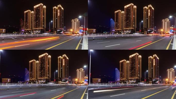 夜间照明三亚市交通街全景4k延时中国海南岛