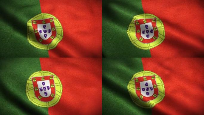 葡萄牙国旗动画库存视频-葡萄牙国旗在循环和纹理3d渲染背景-高度详细的织物图案和可循环-葡萄牙共和国