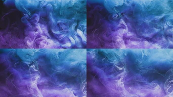彩色蒸汽流墨水水混合蓝色紫色云