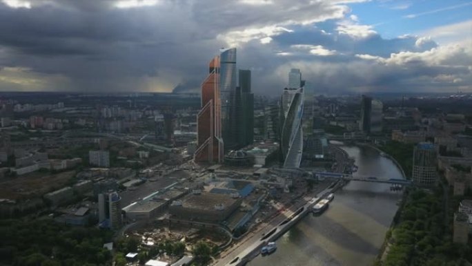 俄罗斯夏日太阳云现代莫斯科市城市全景4k