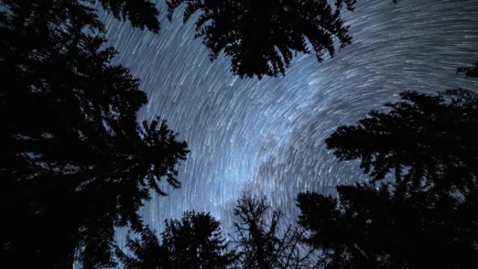 银河系星体恒星在黑暗森林中的运动轮廓在星空中仰望天文学延时彗星效应4K