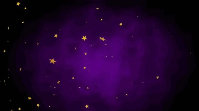 紫色和黑色背景上漂浮的星星的动画
