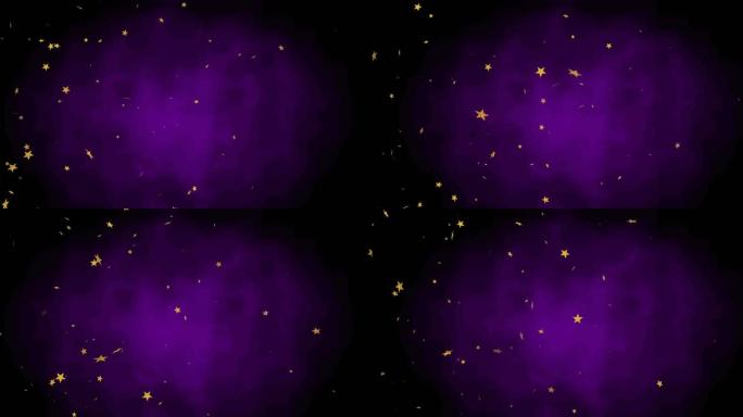 紫色和黑色背景上漂浮的星星的动画
