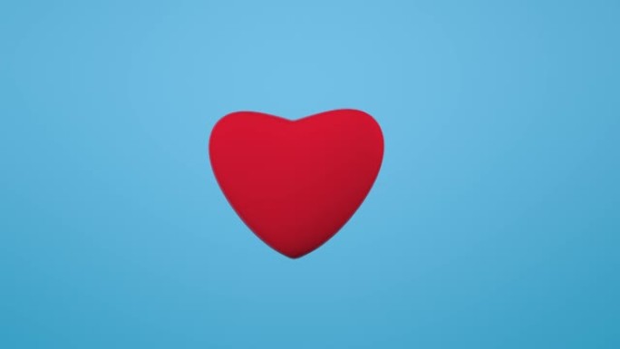 心形3d动画。蓝色背景的情人节旋转和爆炸红色的心。爱情，节日，礼物，浪漫概念。