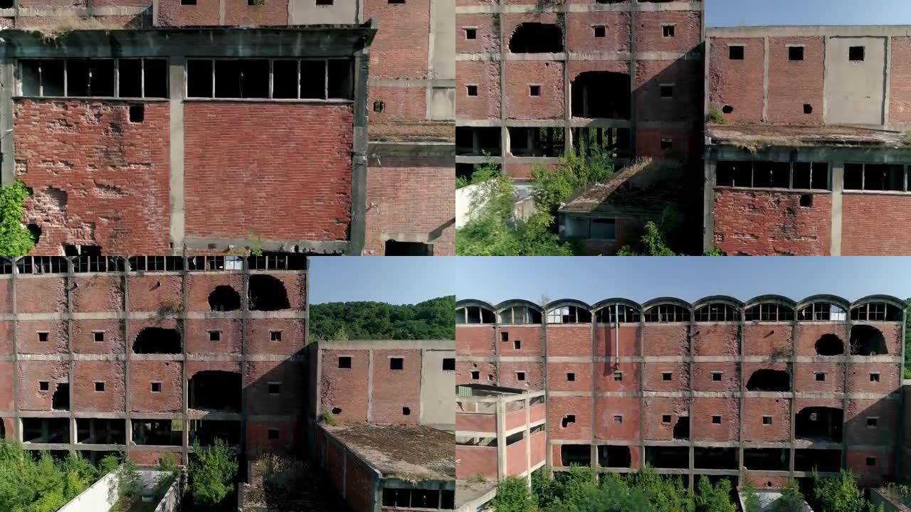 塞尔维亚Loznica废弃工厂Viskoza的红砖墙破碎的窗户