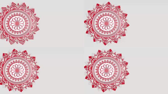 装饰设计元素旋转红色和白色曼陀罗。带有几何装饰的图案。圆形装饰符号。