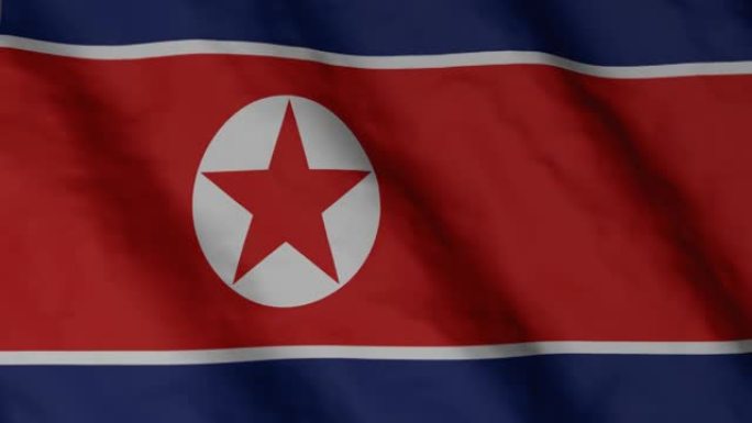 朝鲜的旗帜在风中飘扬。