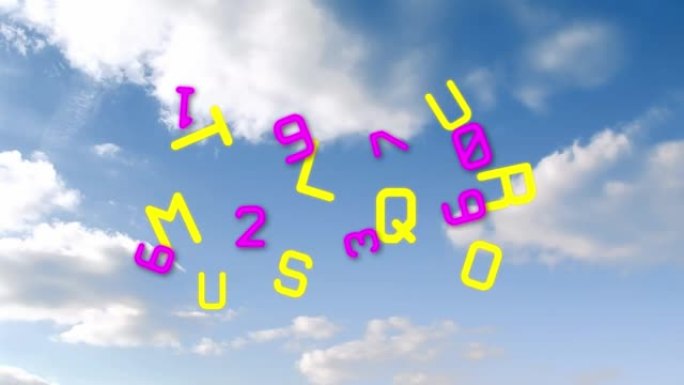 多云天空上的字母和数字动画