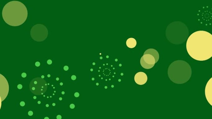 绿色烟花爆炸和绿色背景上的bokeh黄色光斑动画