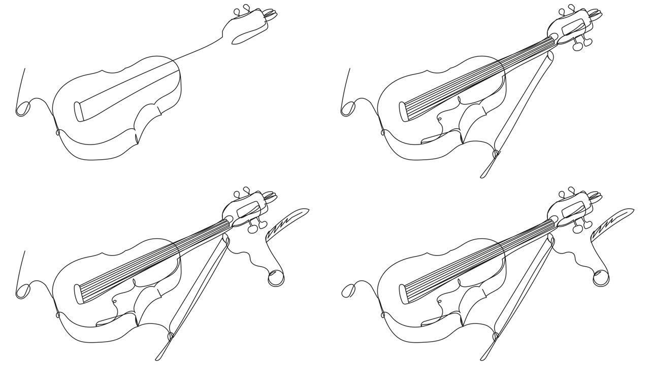 一行用弓的小提琴的自画