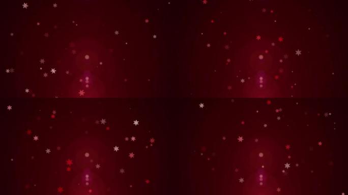 黑暗背景上的4k红色五彩纸屑雪花。神奇的新年快乐纹理。3D渲染视频圣诞快乐背景