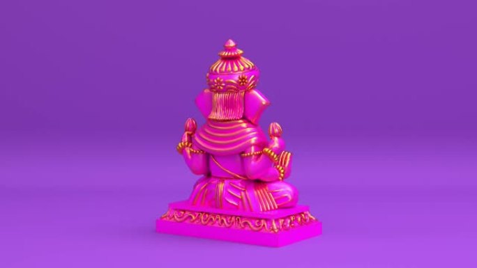 甘尼萨勋爵偶像或象神雕塑无缝循环动画背景，甘帕蒂节和快乐甘尼什·查图尔蒂印度文化宗教吉祥符号3d渲染