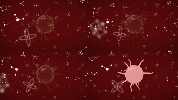 红色背景上移动细胞的动画