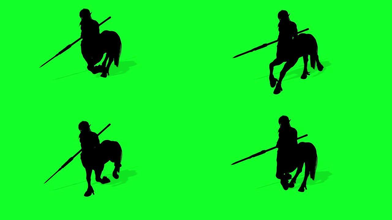 3D动画-绿色屏幕上男性半人马半人的剪影