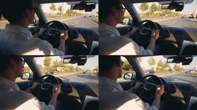 宁静开朗的白人年轻人喜欢乘车