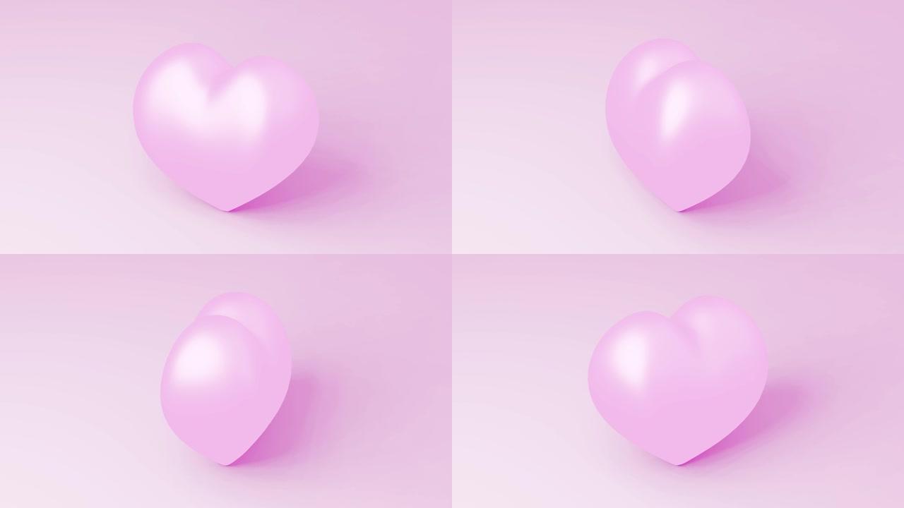 Valentine，旋转粉红心的循环动画，粉红背景