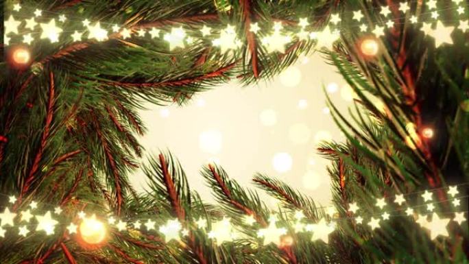 带有星星的圣诞树框架上的光点动画