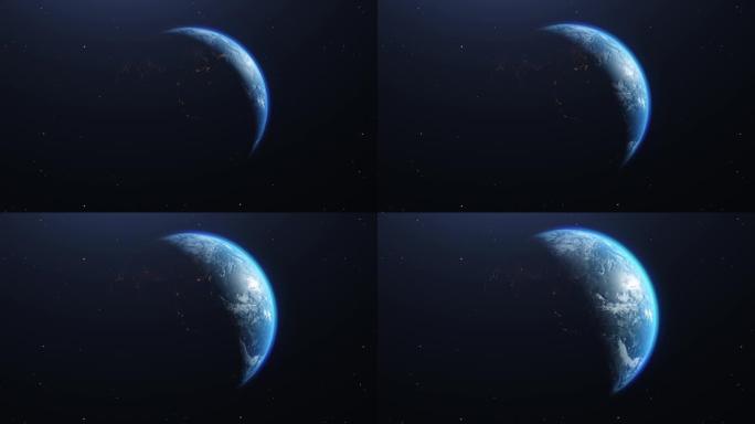 太阳系行星的宇宙。宇宙中一颗行星自转的抽象动画。地球的4k视频。