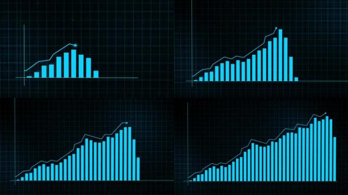 高科技网格背景上以技术风格制作的数字收入增长图的增长线图