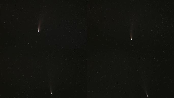 2020年7月18日。夜星天空中的Neowise彗星C2020F3。自然夜空背景。4k延时