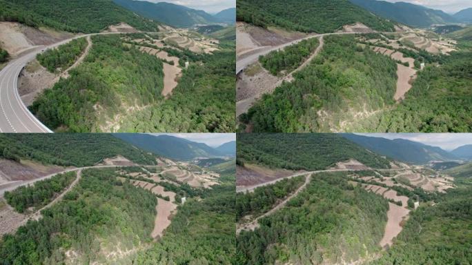 山景中的快速入门之路。穿过山间桥的高速公路。