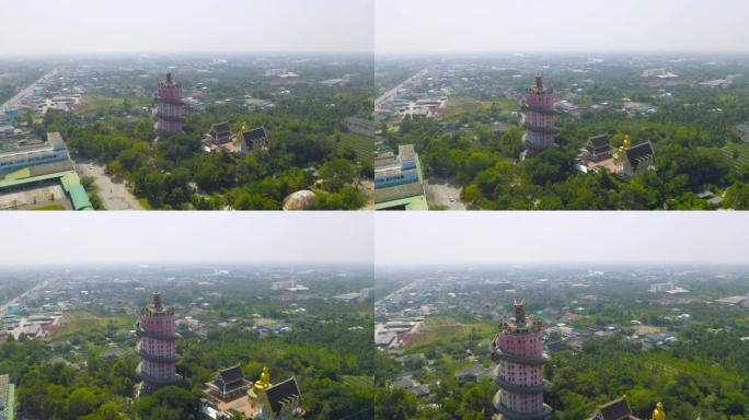 泰国曼谷市附近佛统府萨姆普兰区的萨姆普兰寺或中华龙寺的鸟瞰图。旅游旅游概念中的旅游景点地标。