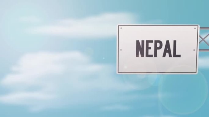 尼泊尔tittle道路标志在蓝色多云的天空-股票视频