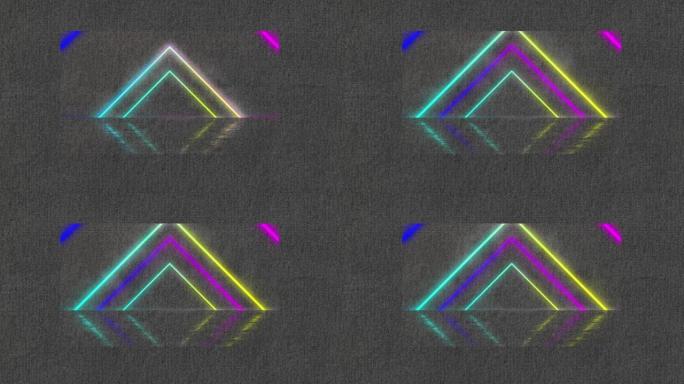 灰色背景上彩色霓虹三角形的动画