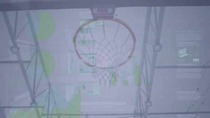 在体育馆打球的白人男子篮球运动员的财务数据处理动画