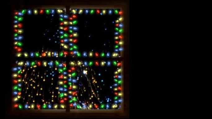 夜空五彩圣诞灯和新年烟花广场动画，复制空间