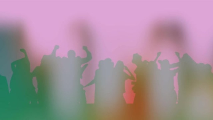 干冰和粉红色背景的舞蹈人群的烟熏剪影动画