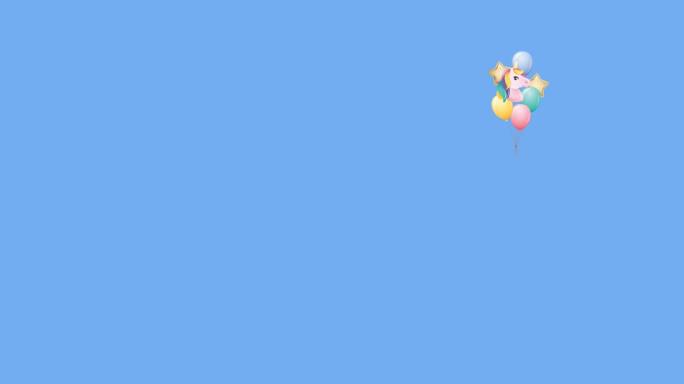 蓝色背景上漂浮的独角兽和彩色气球的动画